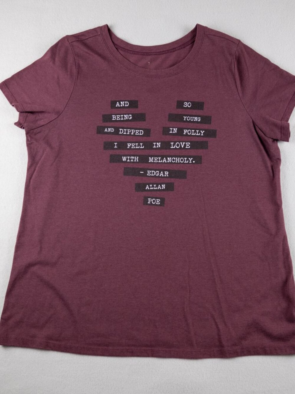 Torrid Edgar Allan Poe Quote Tee Size 1 Burgundy Goth Dark Academia 14/16